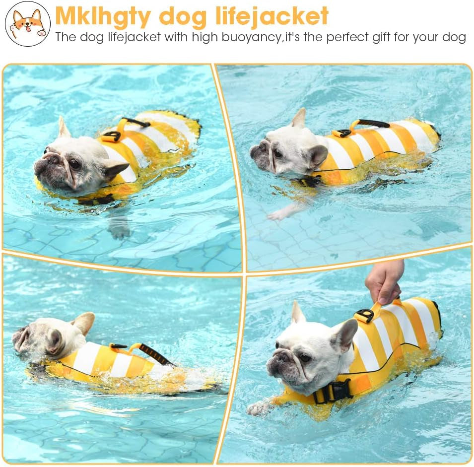Dog Life Jacket, Ripstop Safety Dog Life Vest for Swimming with Superior Buoyancy & Rescue Handle