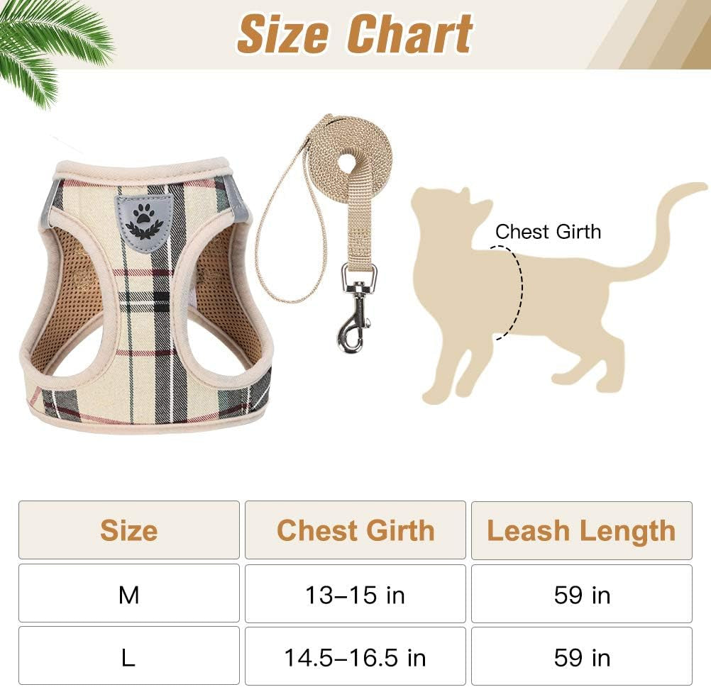 Soft Mesh Cat Harness and Leash Set, Escape Proof Vest Harnesses for Outdoor Walking