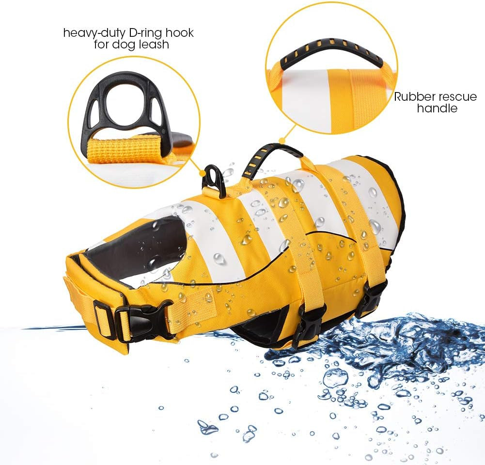 Dog Life Jacket, Ripstop Safety Dog Life Vest for Swimming with Superior Buoyancy & Rescue Handle