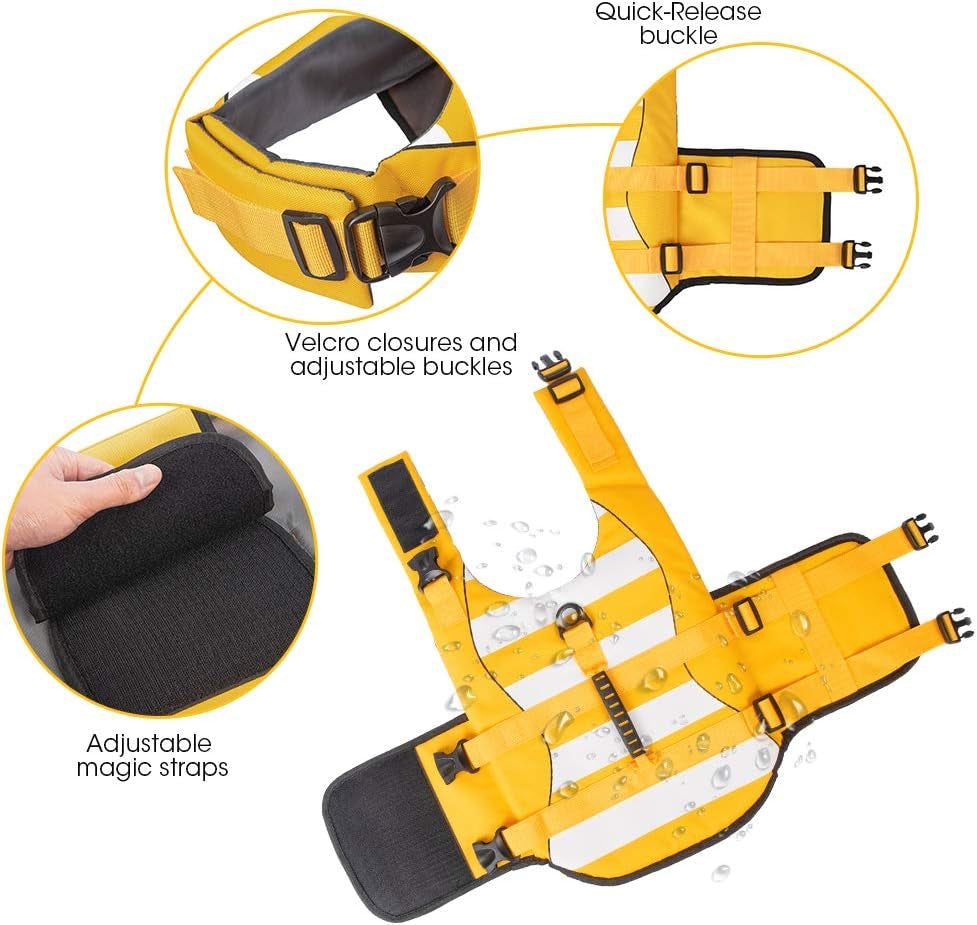 Dog Life Jacket, Ripstop Safety Dog Life Vest for Swimming with Superior Buoyancy & Rescue Handle